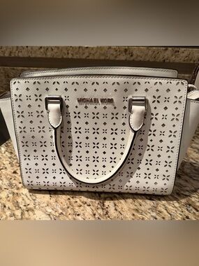 Michael Kors White Perforated Saffiano Satchel with Top Handles